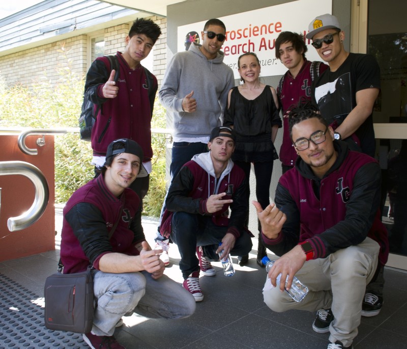 Justice Crew and Connie outside NeuRA
